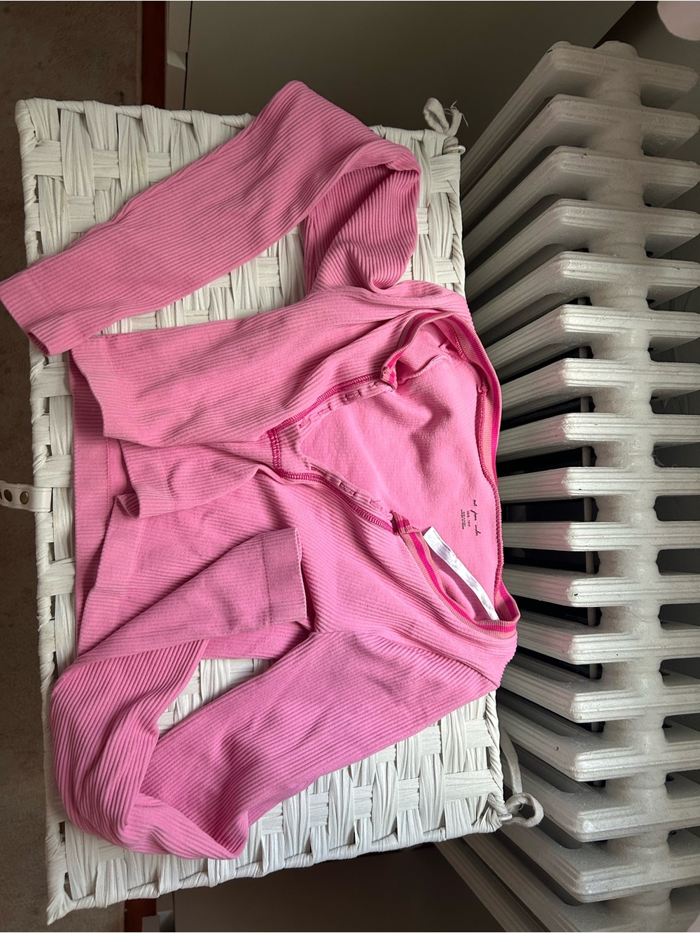 Urban Outfitters Pink Ribbed Henley Long-Sleeve Top
